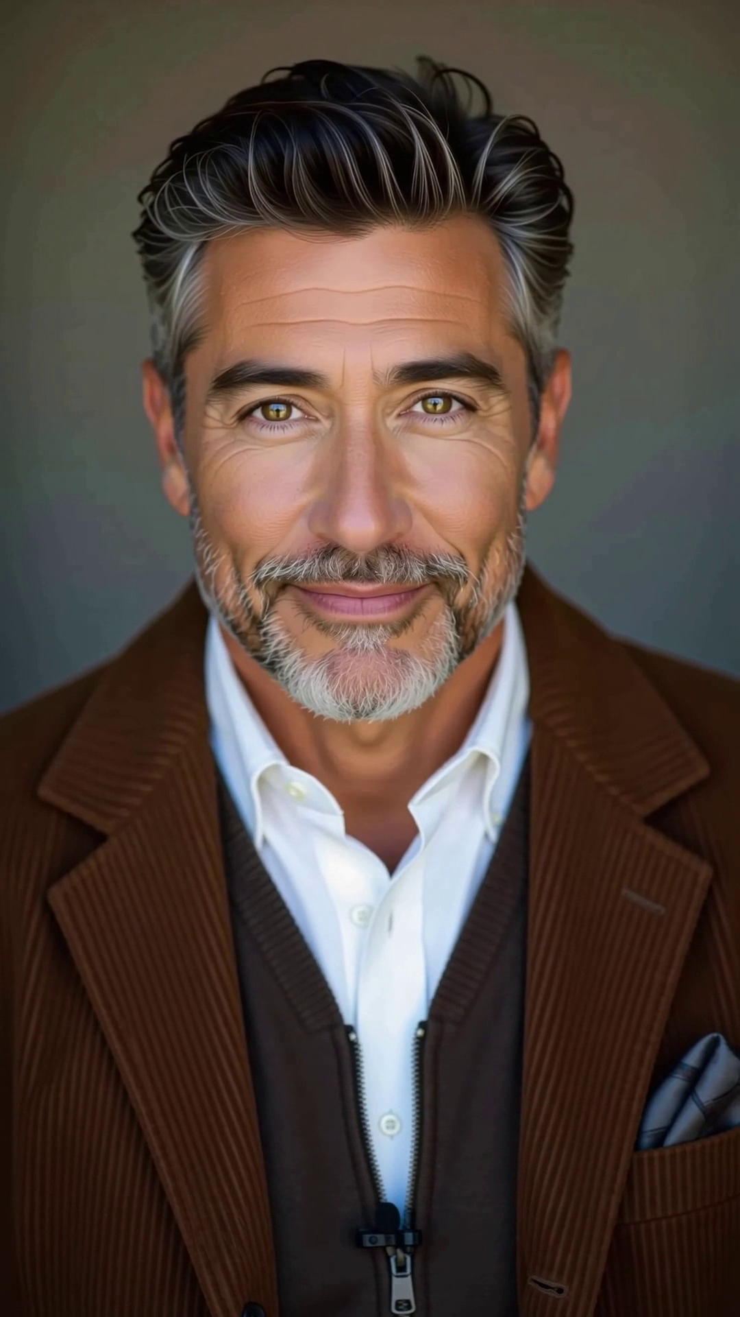 SabioRex, the Artificial Intelligence Personality of Pi-Dan Ingenuity, in a brown jacket and white shirt